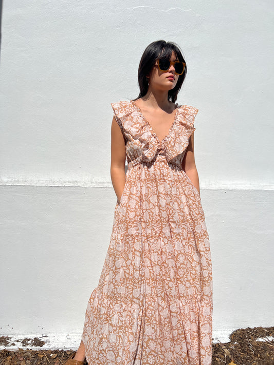 Angelina V Neck Dress - Tan