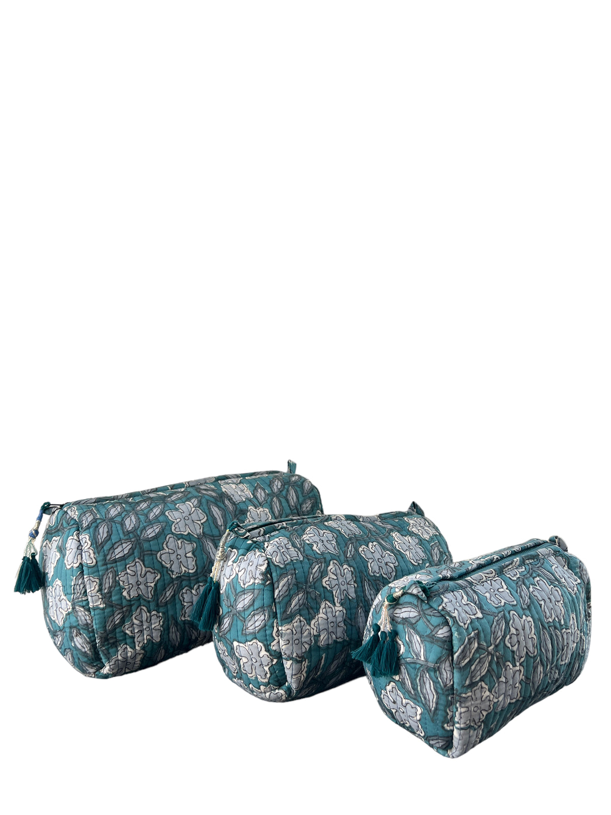 (M086) Make Up Bag Green Gray Flowers