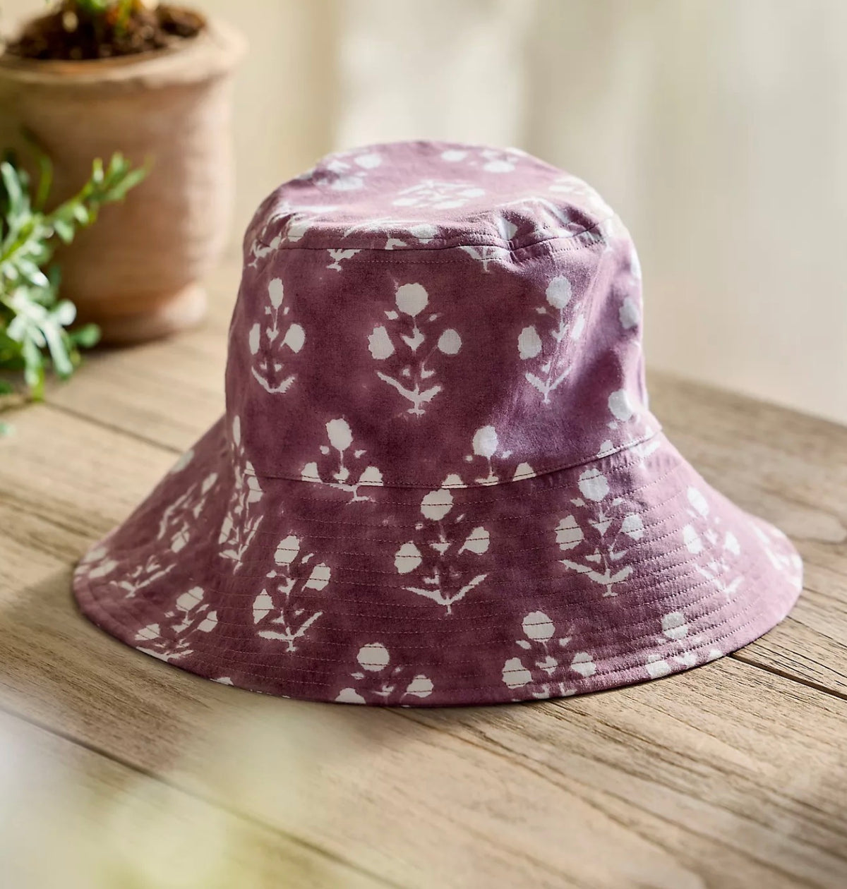 Blockprint Cotton Bucket Hat - Purple
