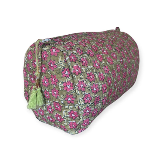 (NLM123) Make Up Bag Olive Green+ Pink Vines