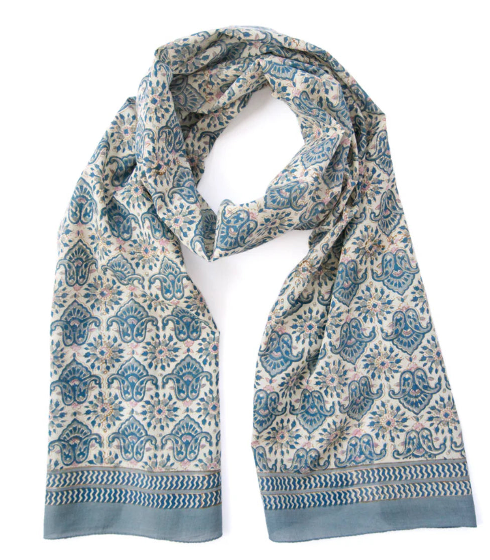 (AS16) Blue Pink Tiles Scarf