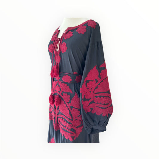 Chandra Suzani Embroidery Dress - Black/Red