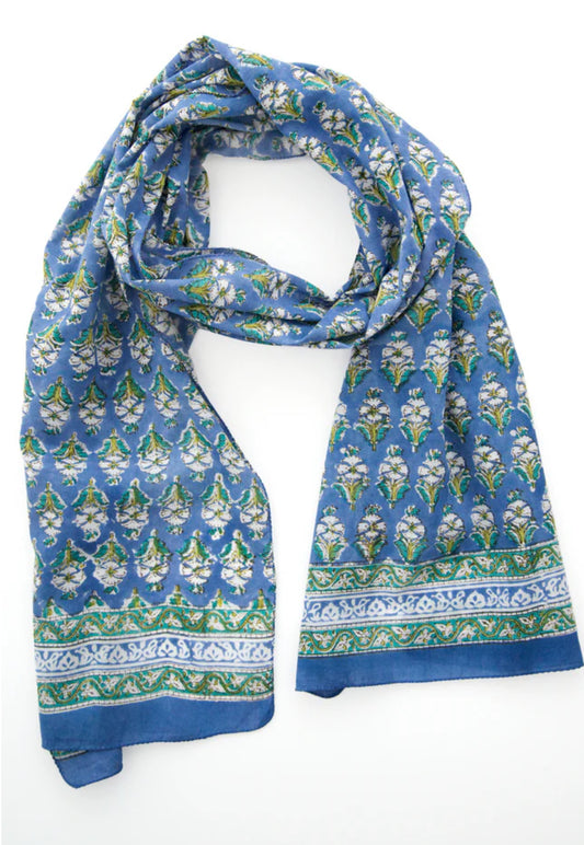 (AS07) Botanical Blue and Green Scarf