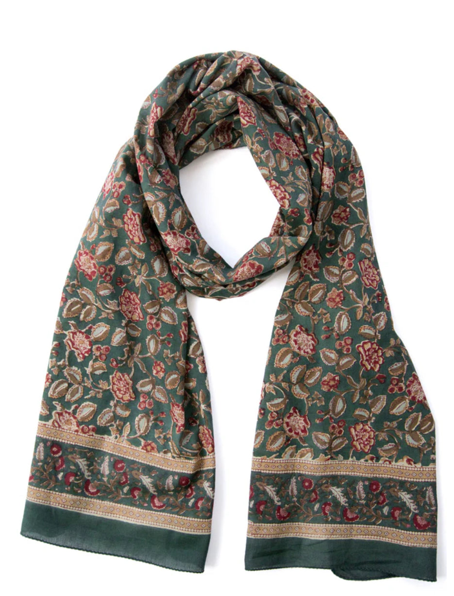 (AS03) Dark Green Fall Flowers Scarf