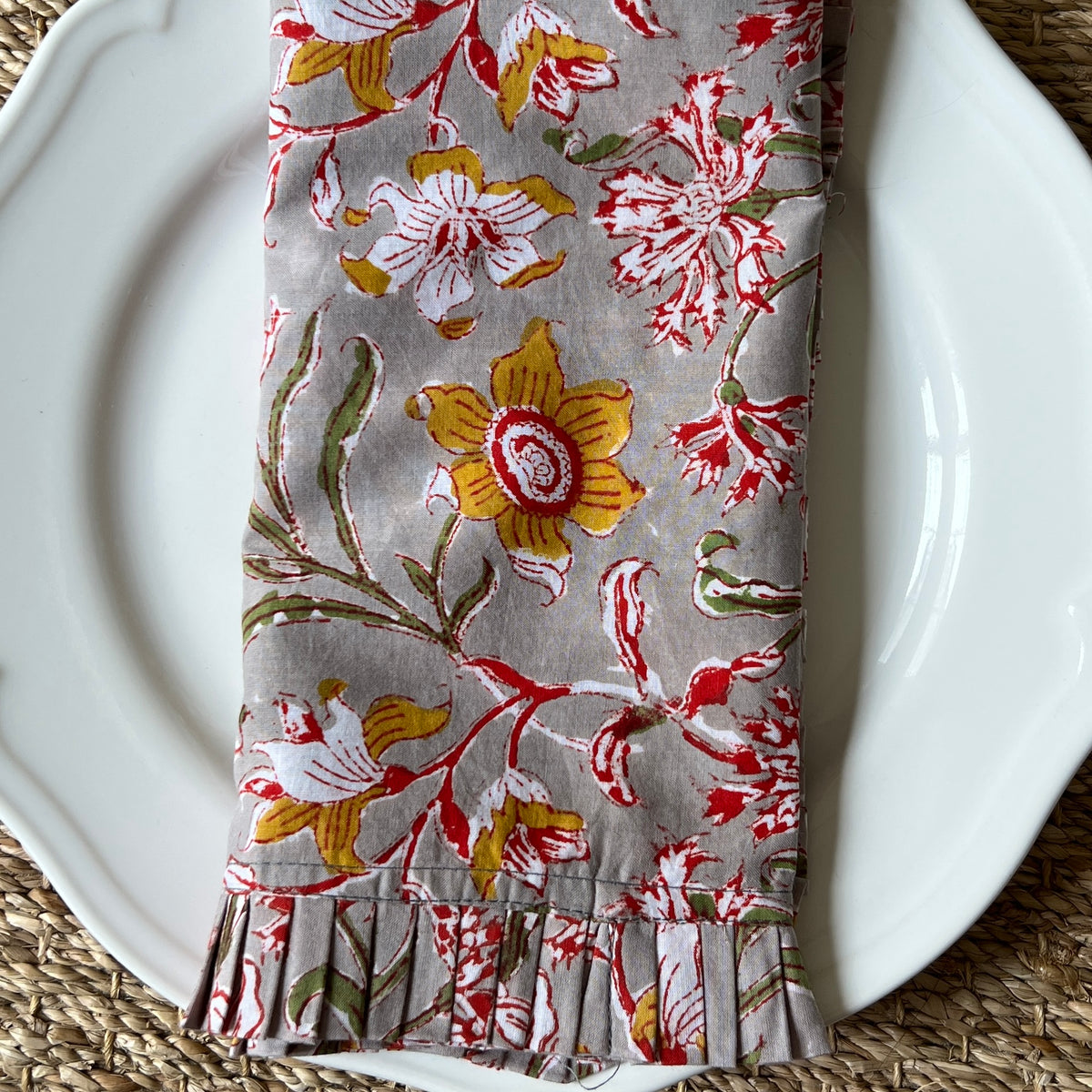 Gray Floral Ruffle Napkins