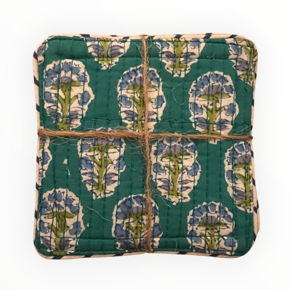 Block Print Coaster Set XIII- Greens and Blue Buti