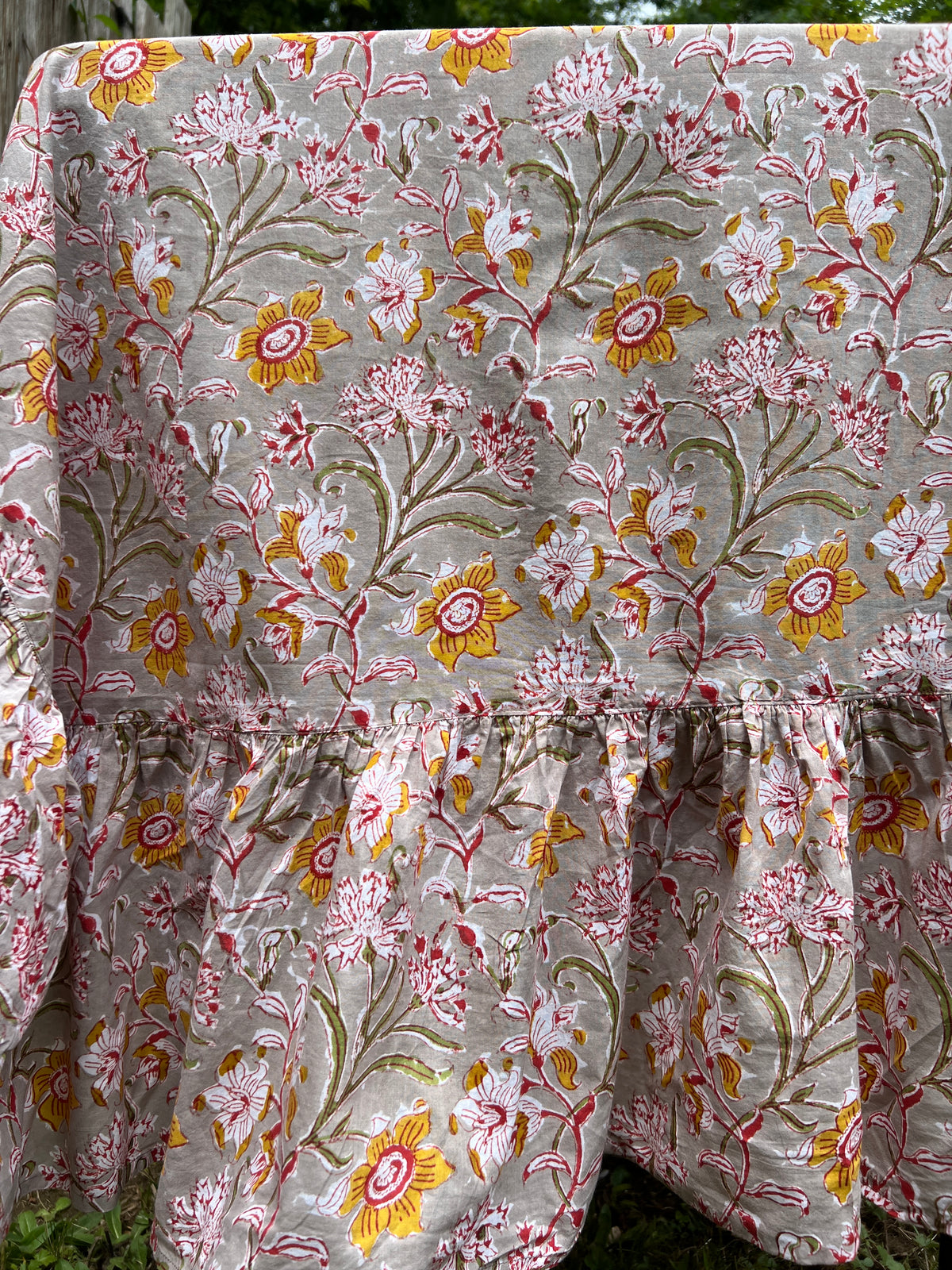 Gray Floral Ruffle Table Linens