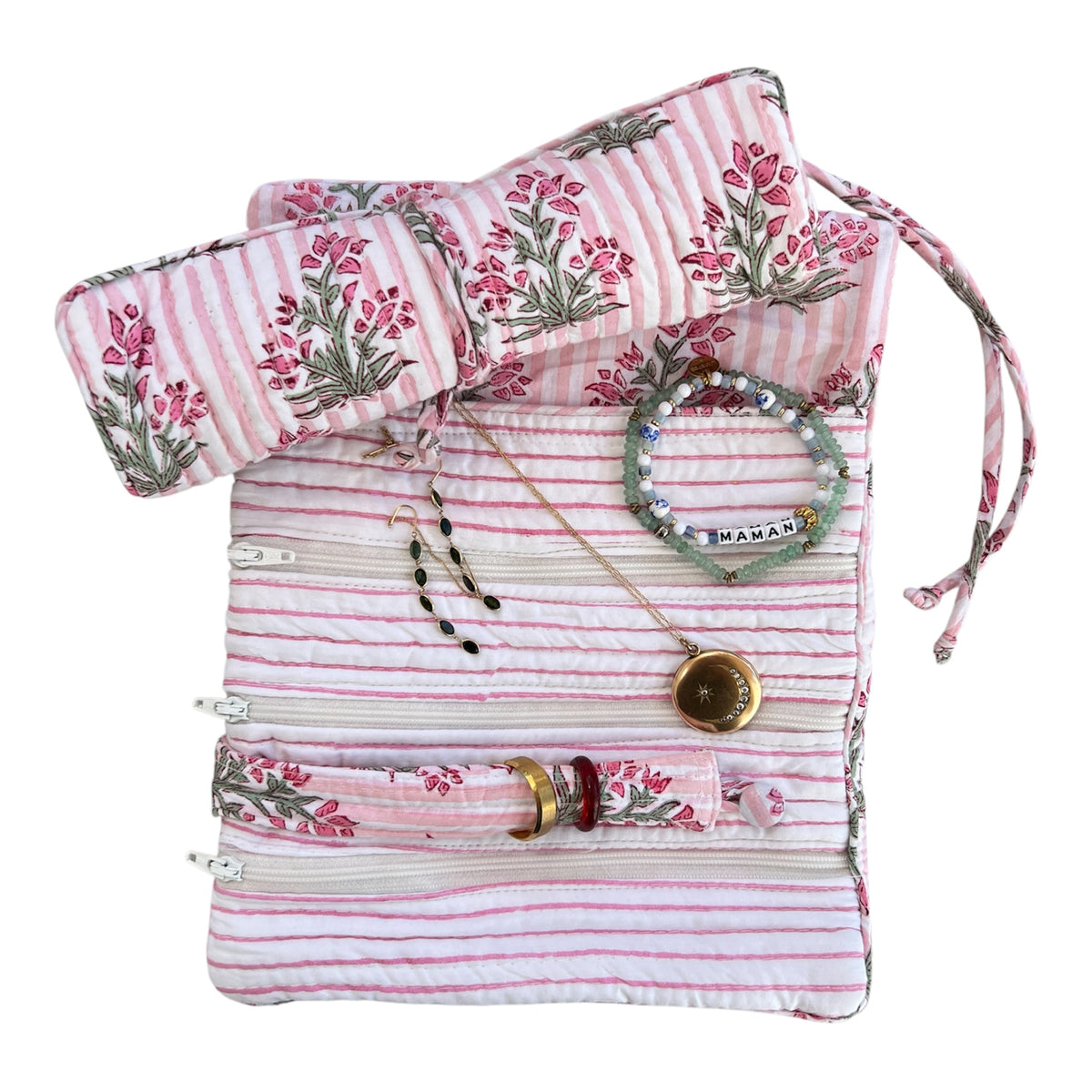 Pink Stripe Jewelry Roll