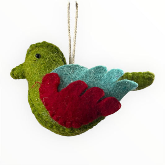 Felted Wool Bird Ornament- Green