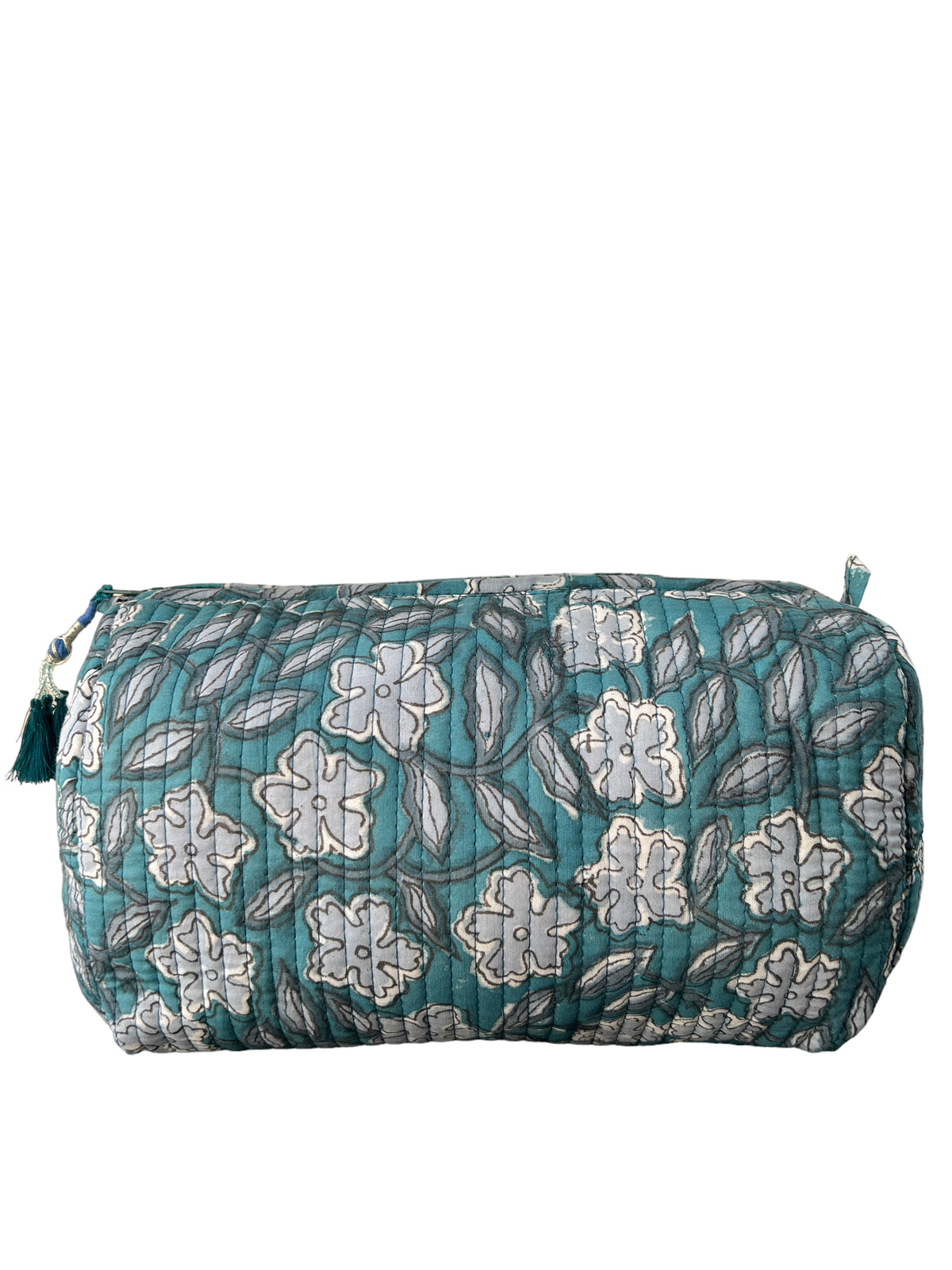 (M086) Make Up Bag Green Gray Flowers