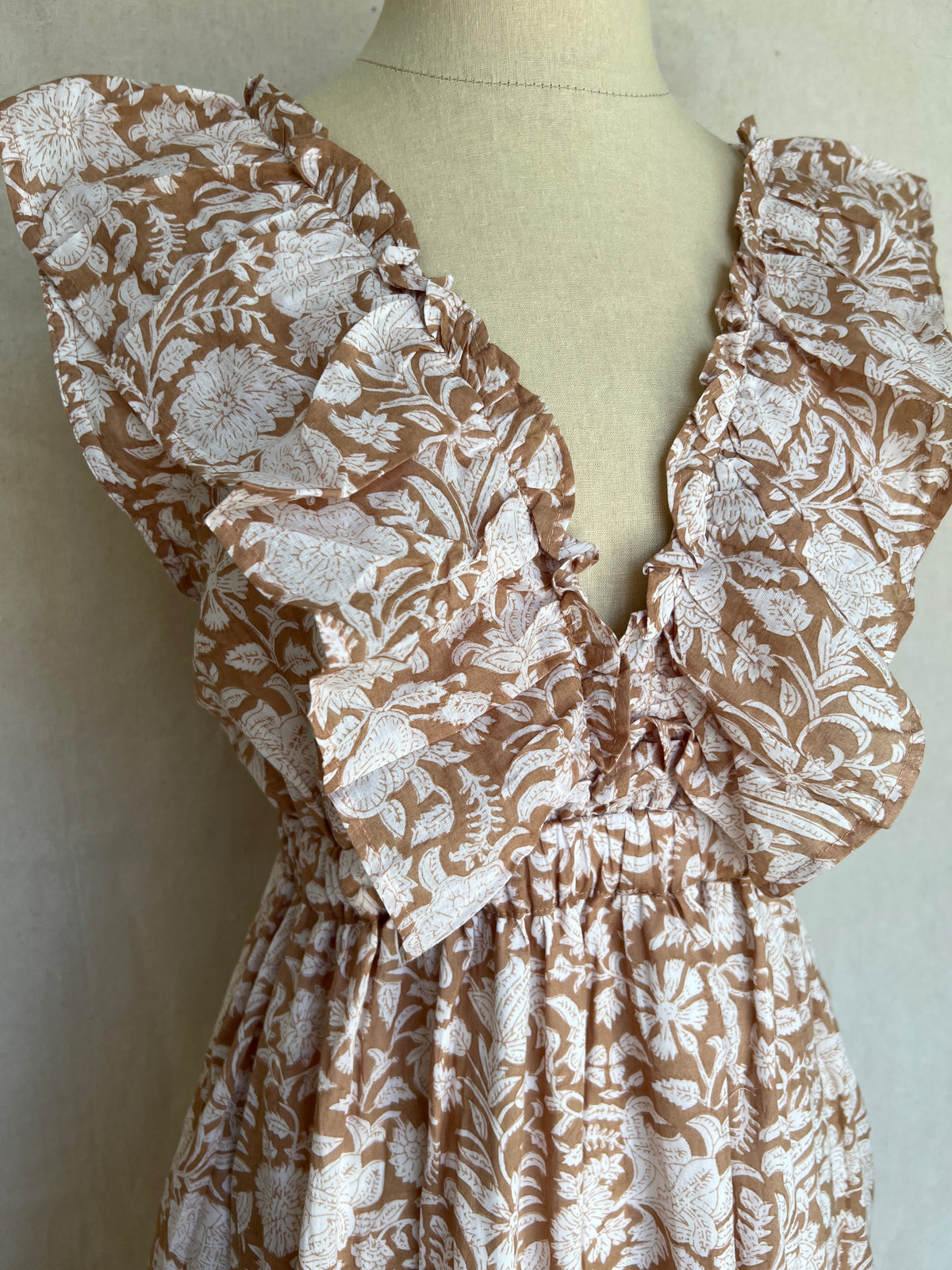 Angelina V Neck Dress - Tan