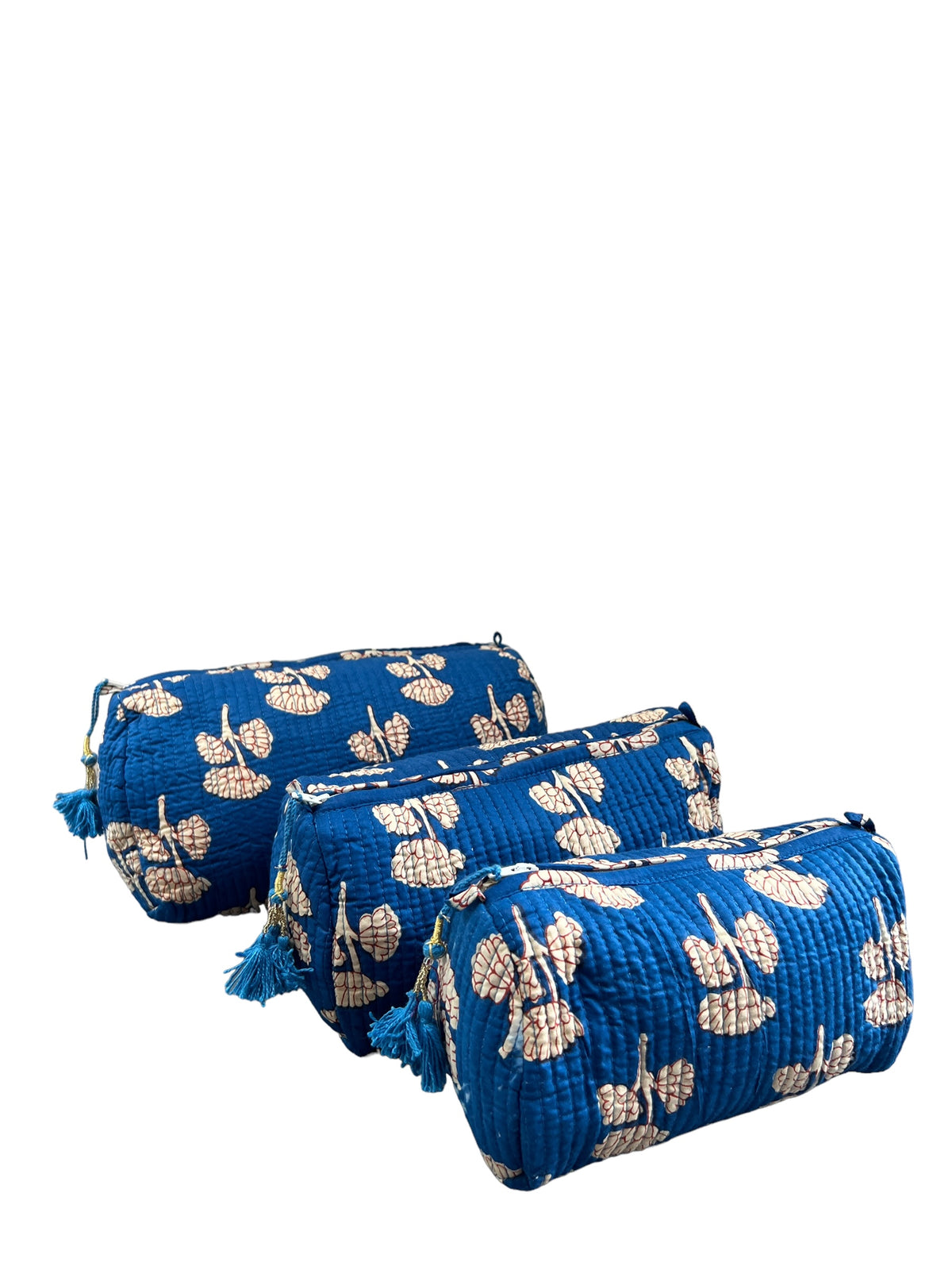 (M102) Make Up Bag Blue Red Outline Flower