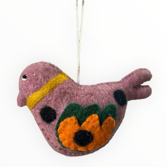 Felted Wool Bird Ornament- Light Purple