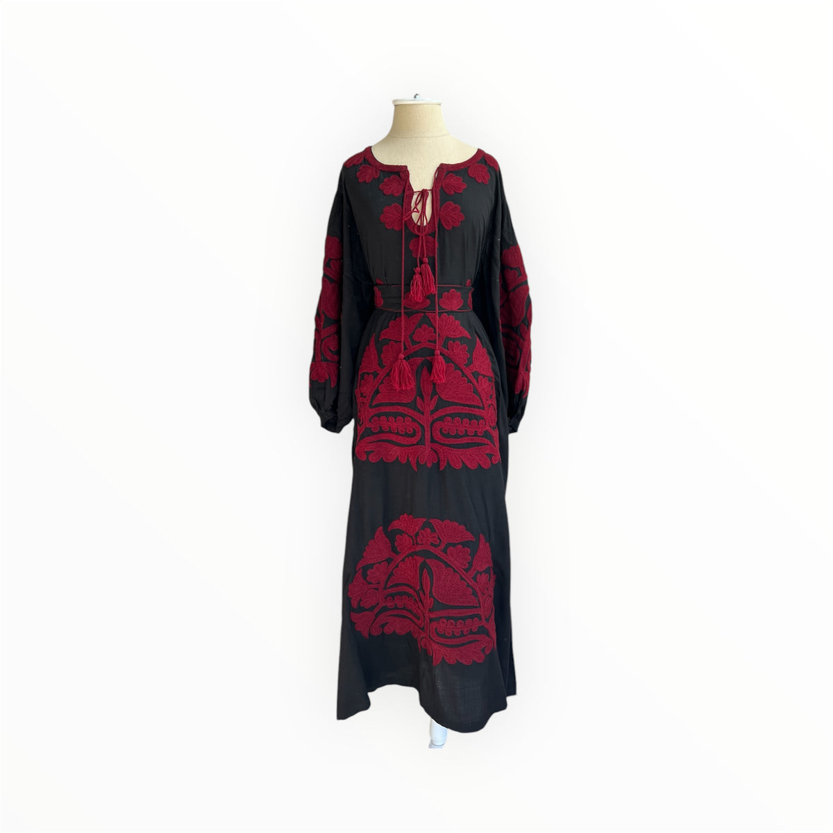 Chandra Suzani Embroidery Dress - Black/Red