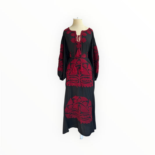 Chandra Suzani Embroidery Dress - Black/Red