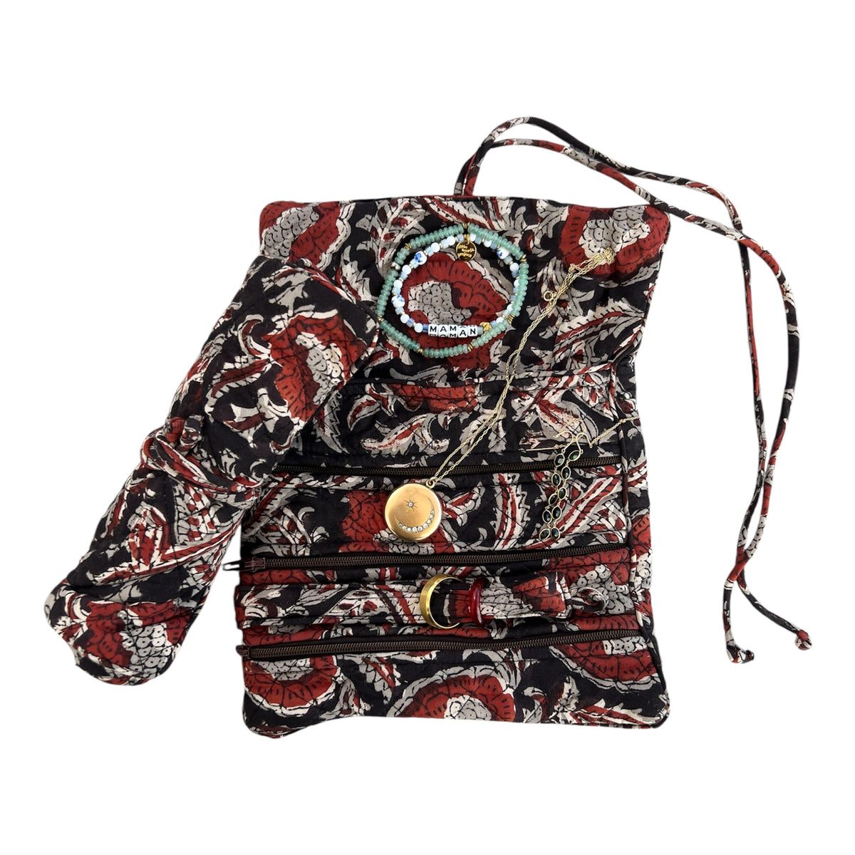 Black Bagru Jewelry Roll
