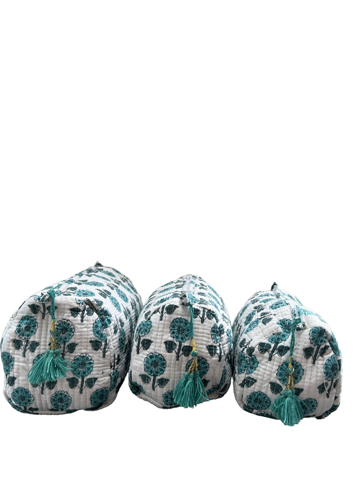 (M097) Make Up Bag Teal Blue Gray Buta