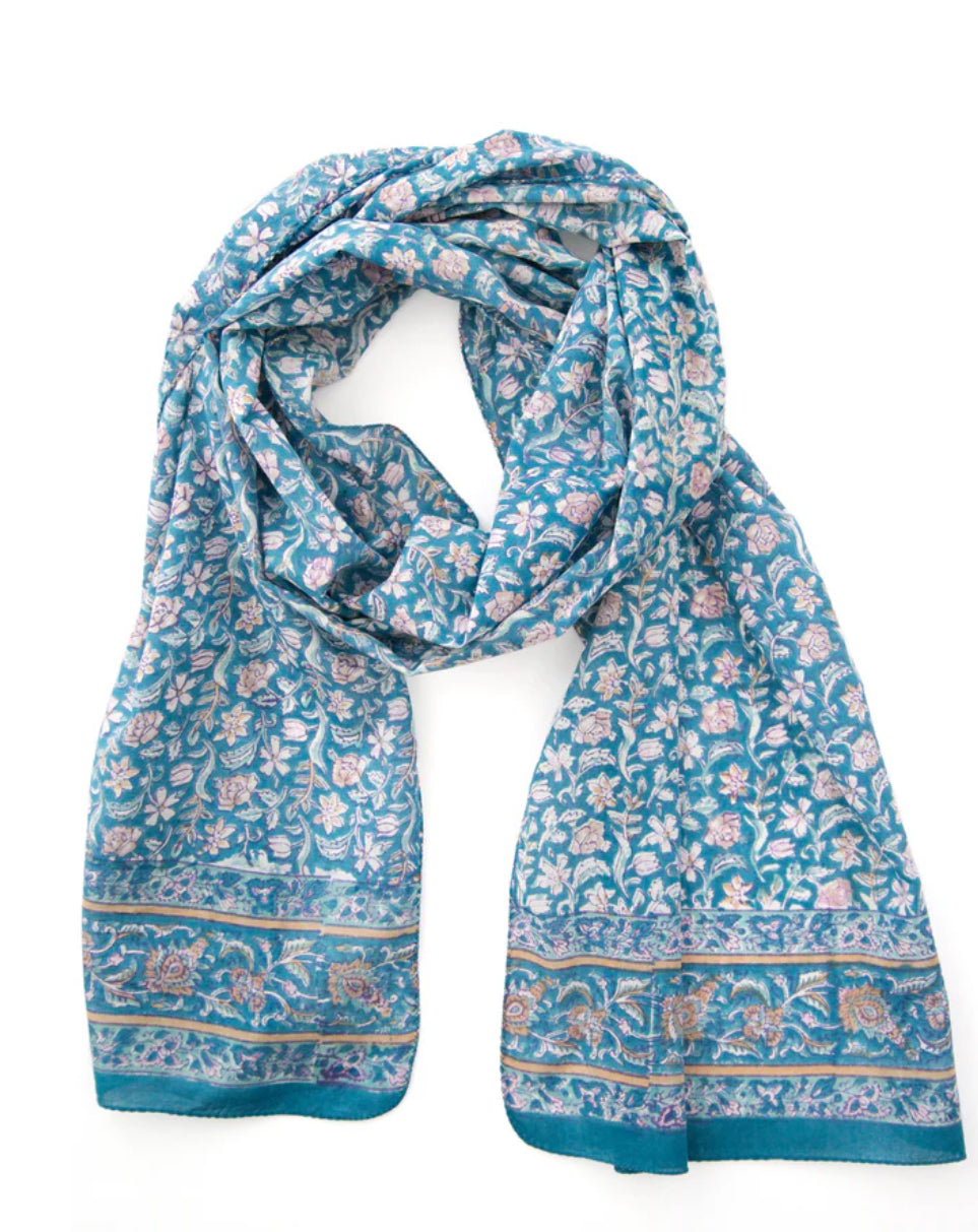 (AS08) Blue Green Moonlit Garden Scarf