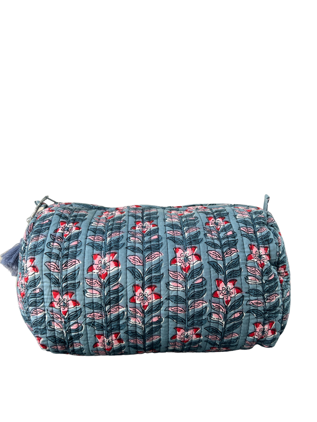 (M085) Make Up Bag Green Vines Red Flowers