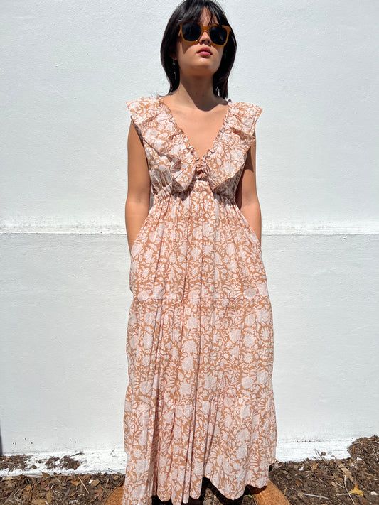Angelina V Neck Dress - Tan