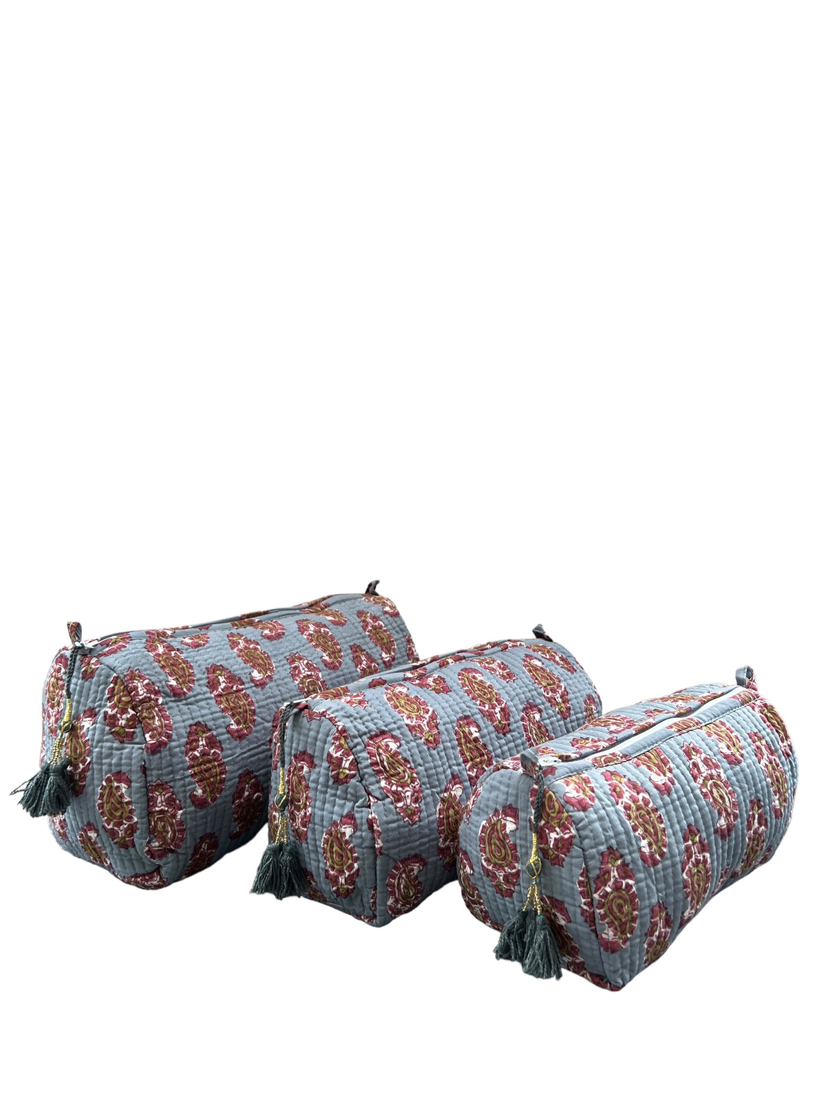 (M106) Make Up Bag Gray Blue Paisley