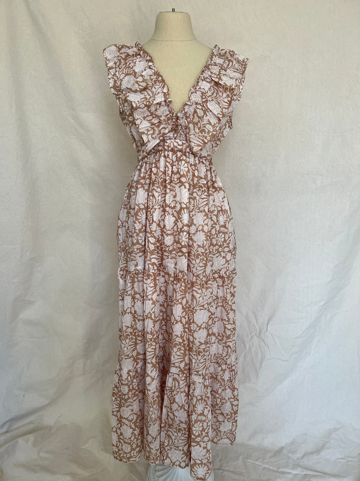 Angelina V Neck Dress - Tan