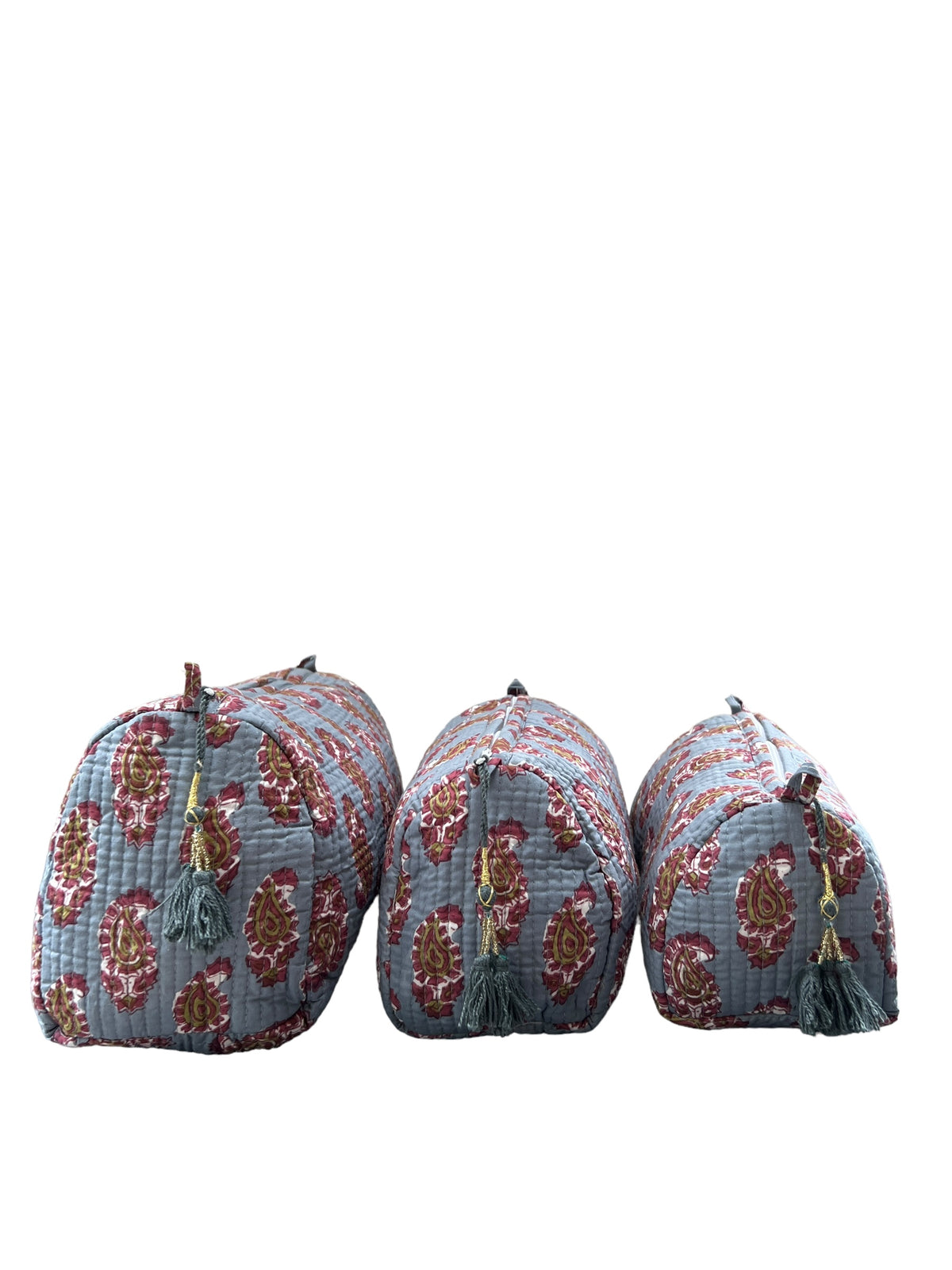 (M106) Make Up Bag Gray Blue Paisley