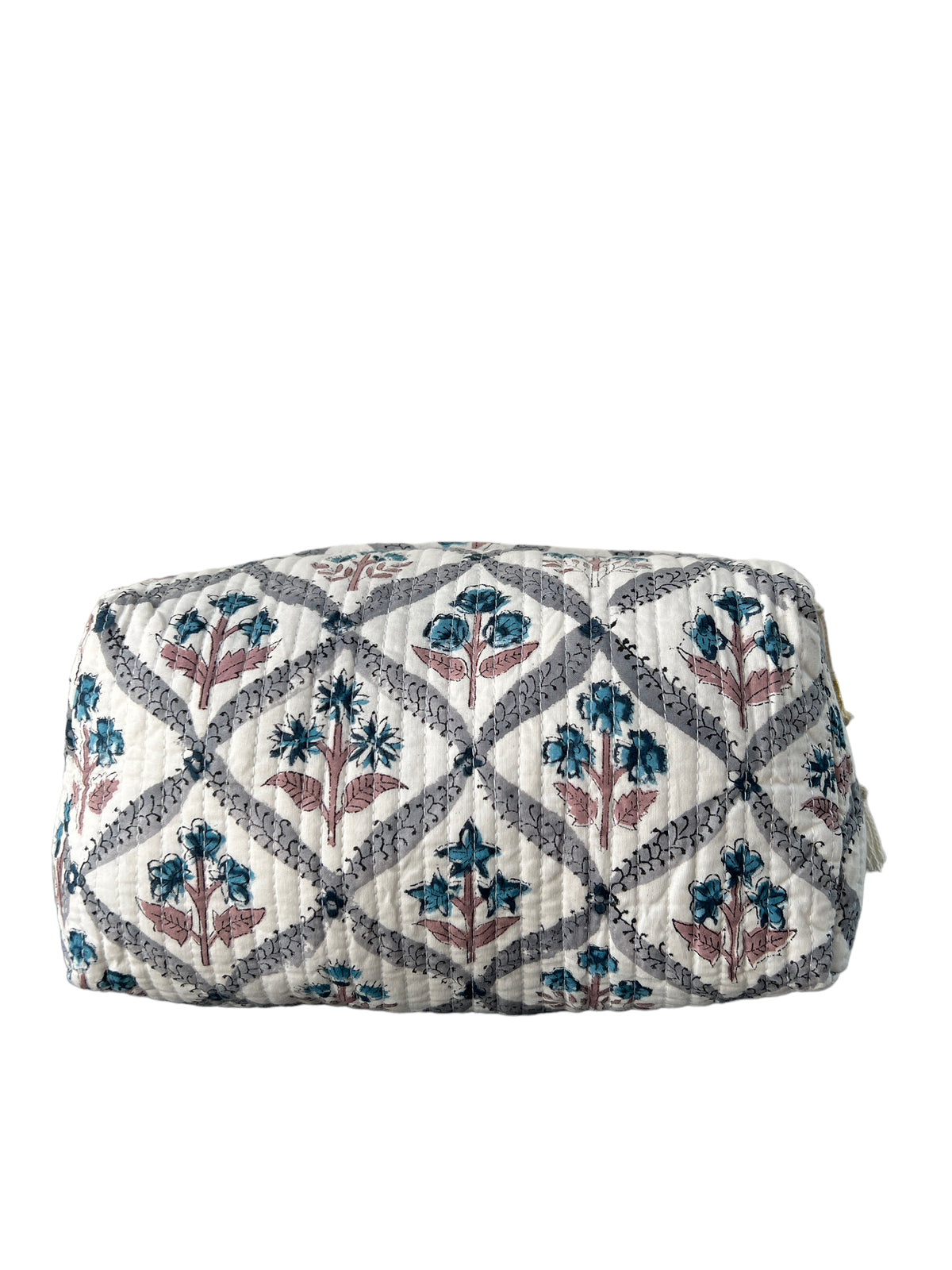 (M077L) Make Up Bag Gray Blue Garden Print