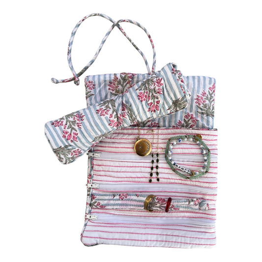Blue Stripe Jewelry Roll