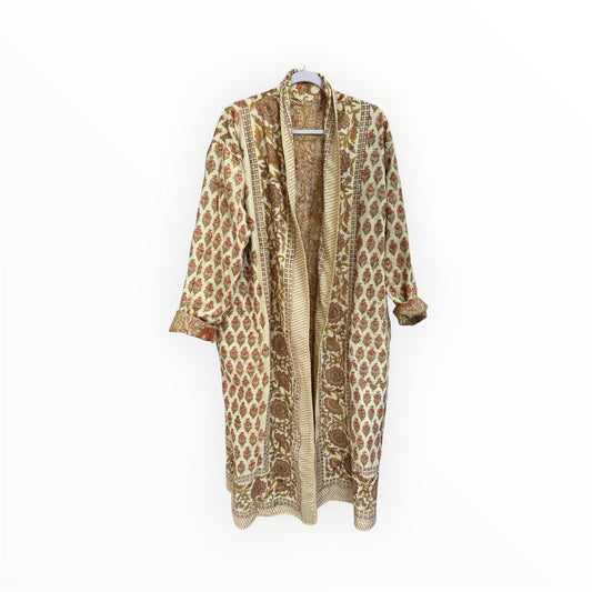 May Reversible Quilted Robe in Tan Pink