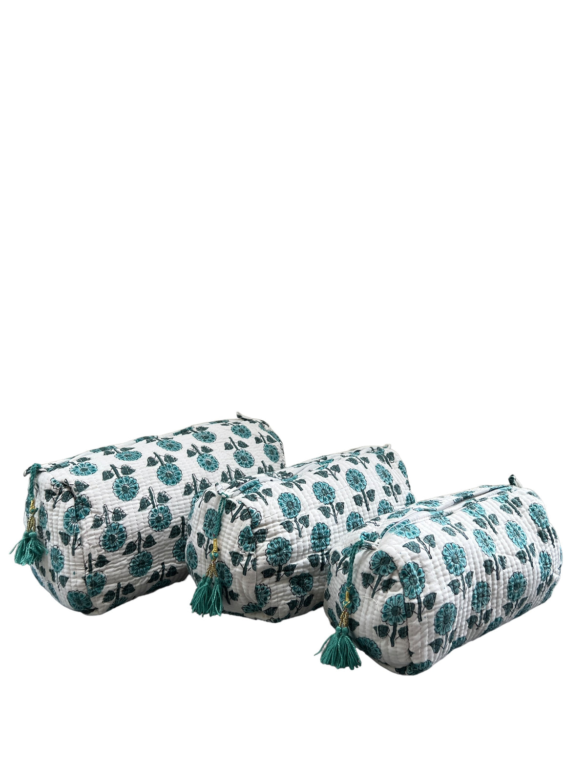 (M097) Make Up Bag Teal Blue Gray Buta