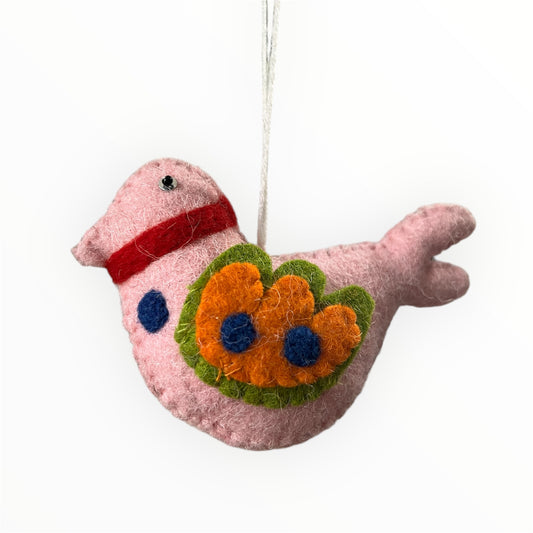 Felted Wool Bird Ornament- Light Pink