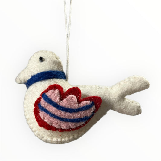 Felted Wool Bird Ornament- White