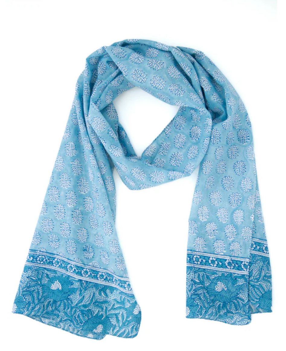 (AS09) Blue Faded Flowers Scarf