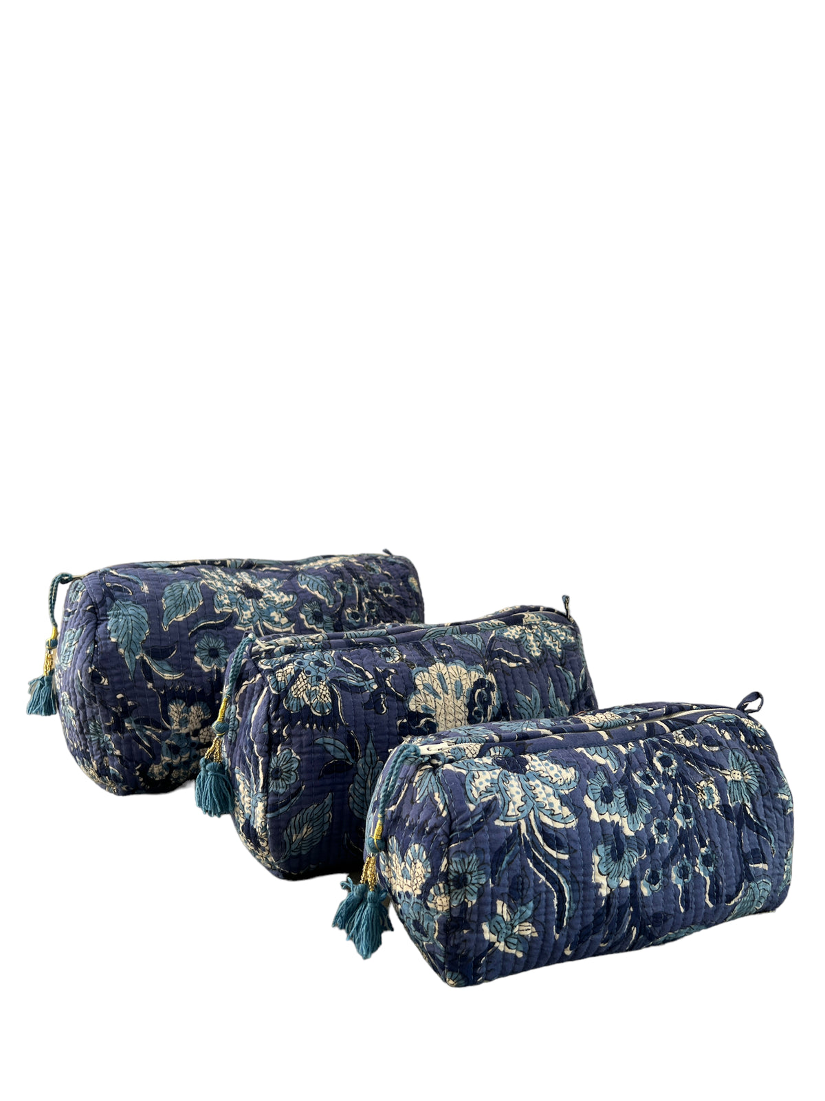 (M013) Make Up Bag Denim Blue Floral
