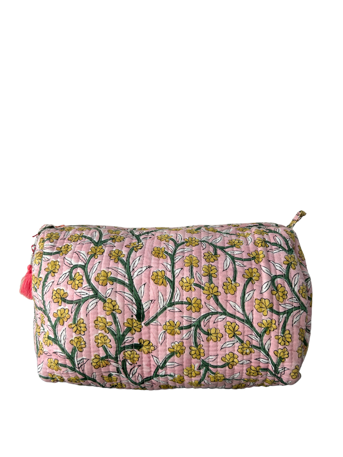 (M087) Make Up Bag Light Pink Yellow Flowers