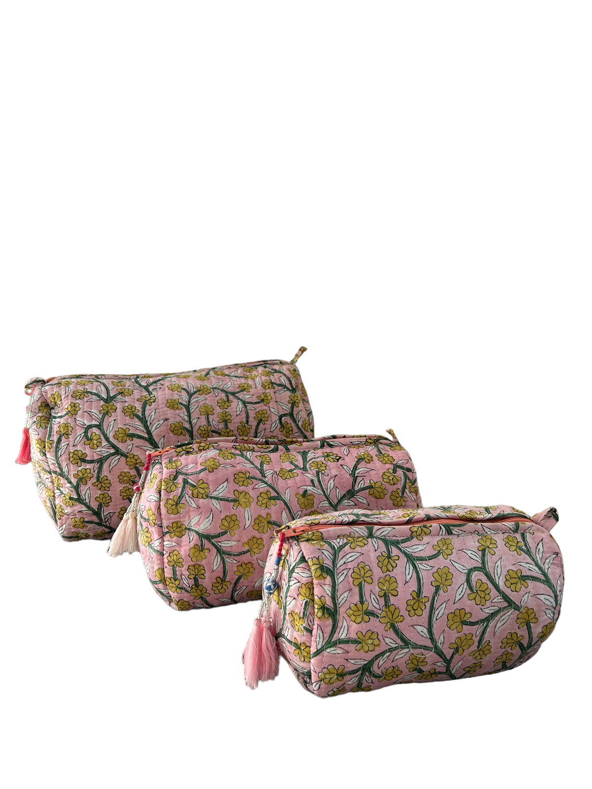(M087) Make Up Bag Light Pink Yellow Flowers