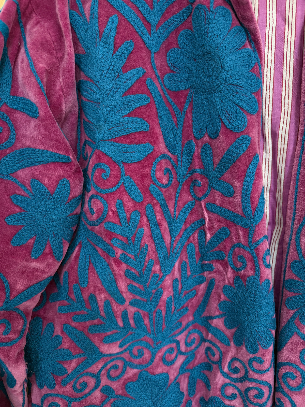 Folklore Embroidered Long Jacket in Fuschia