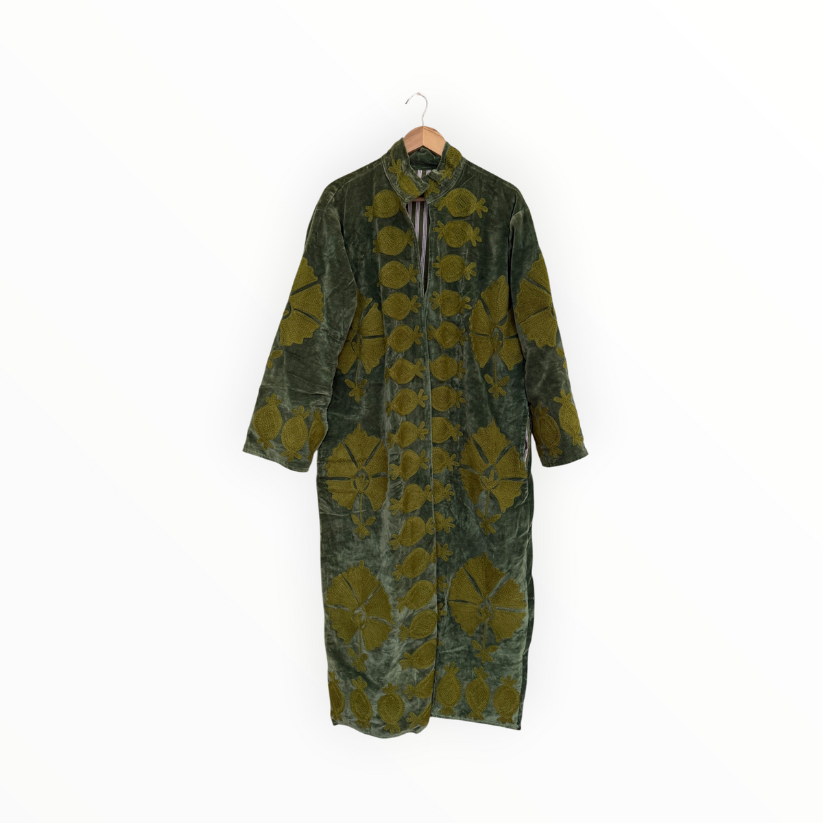 Olive Suzani Embroidered Long Jacket