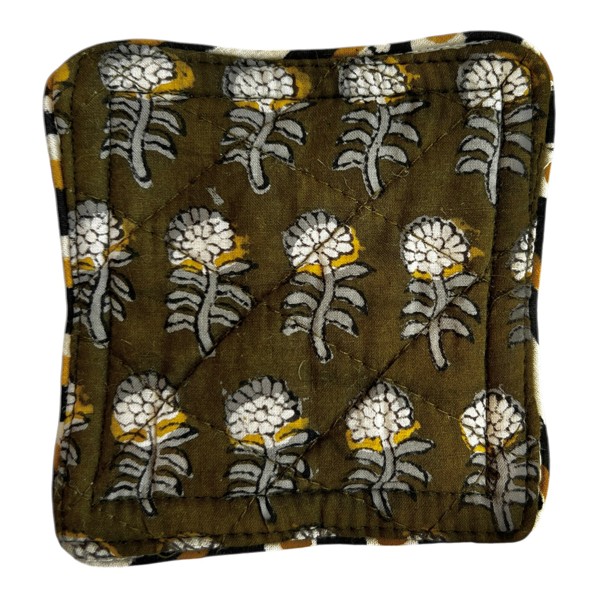 Block Print Coaster Set Army Green Gray Buti