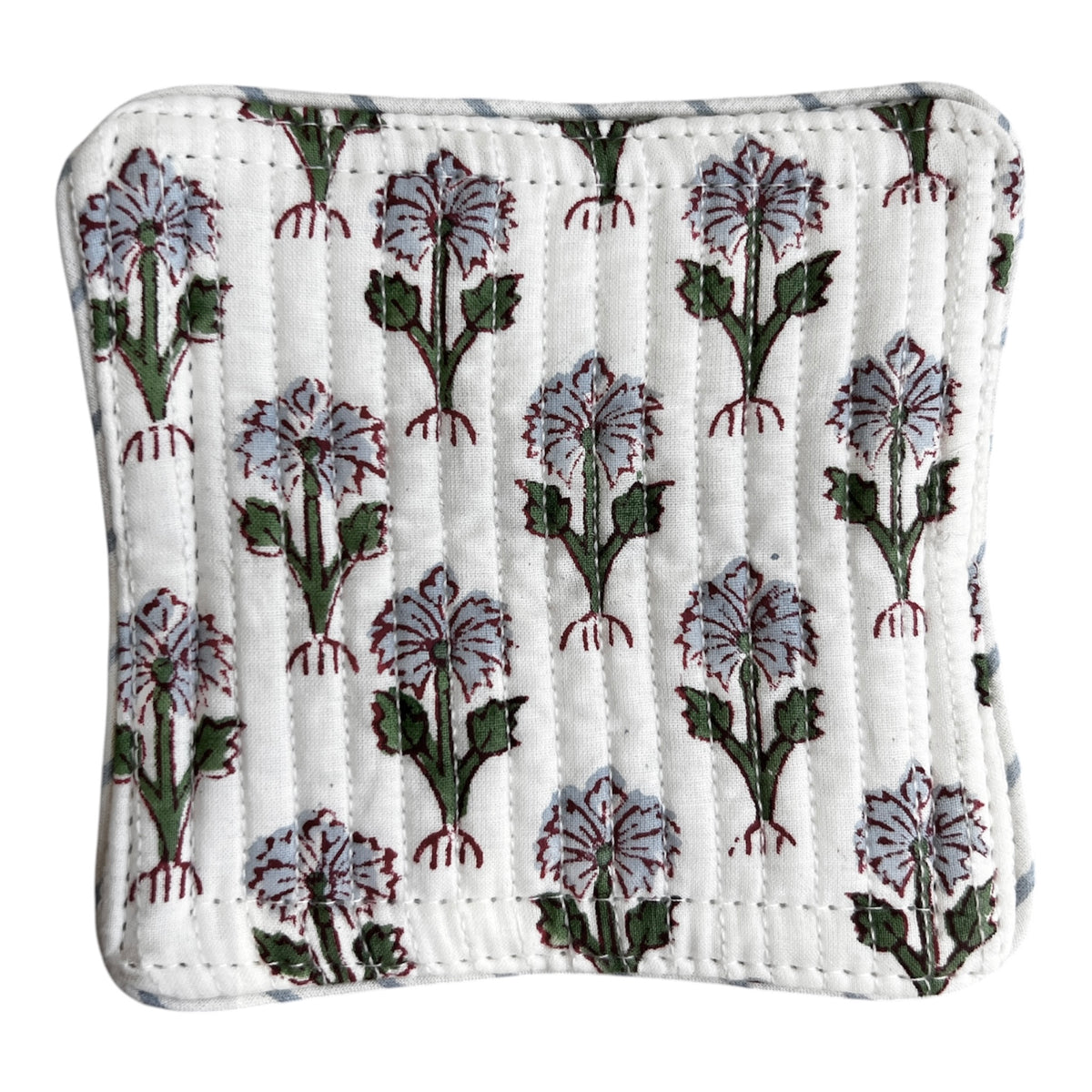 Block Print Coaster Set Light Purple Lavender Green Buti