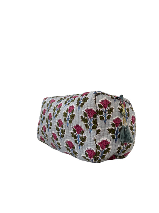 (M059) Make Up Bag Gray Raspberry Pink Thistle