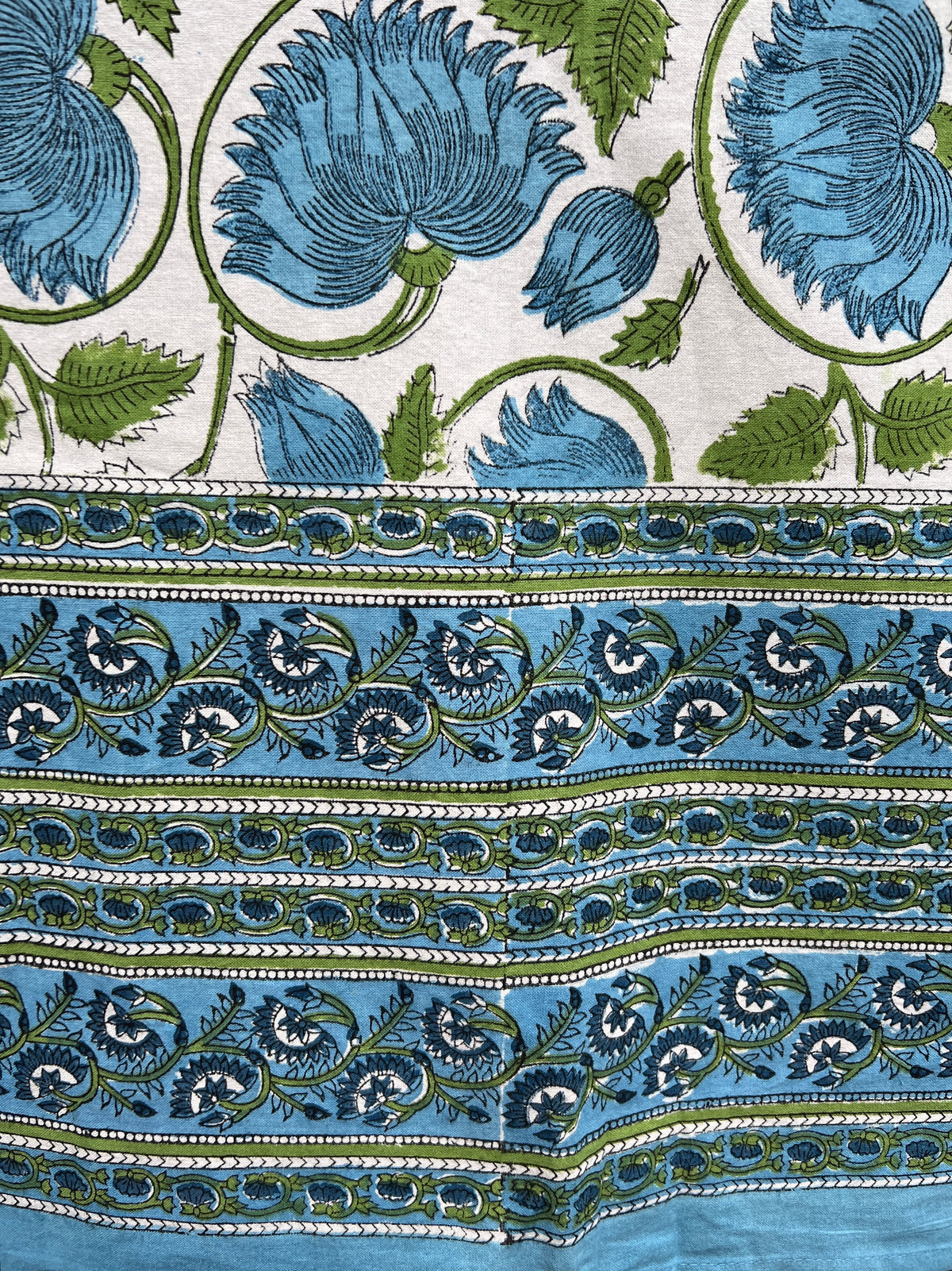 Outdoor Table Linens with Umbrella Hole - Lilly White + Blue
