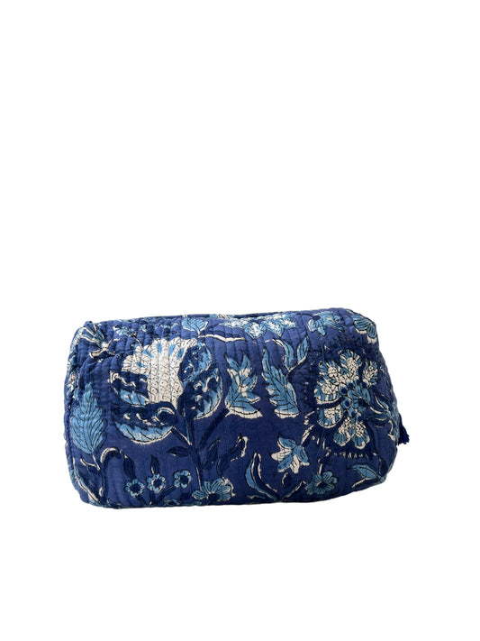 (M013) Make Up Bag Denim Blue Floral