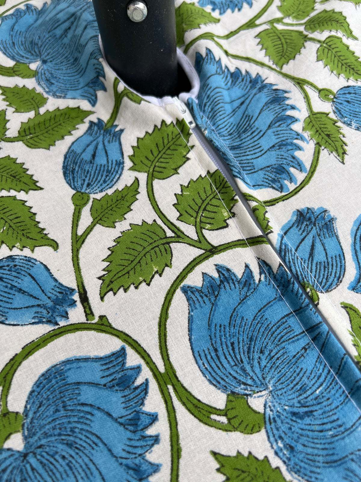 Outdoor Table Linens with Umbrella Hole - Lilly White + Blue