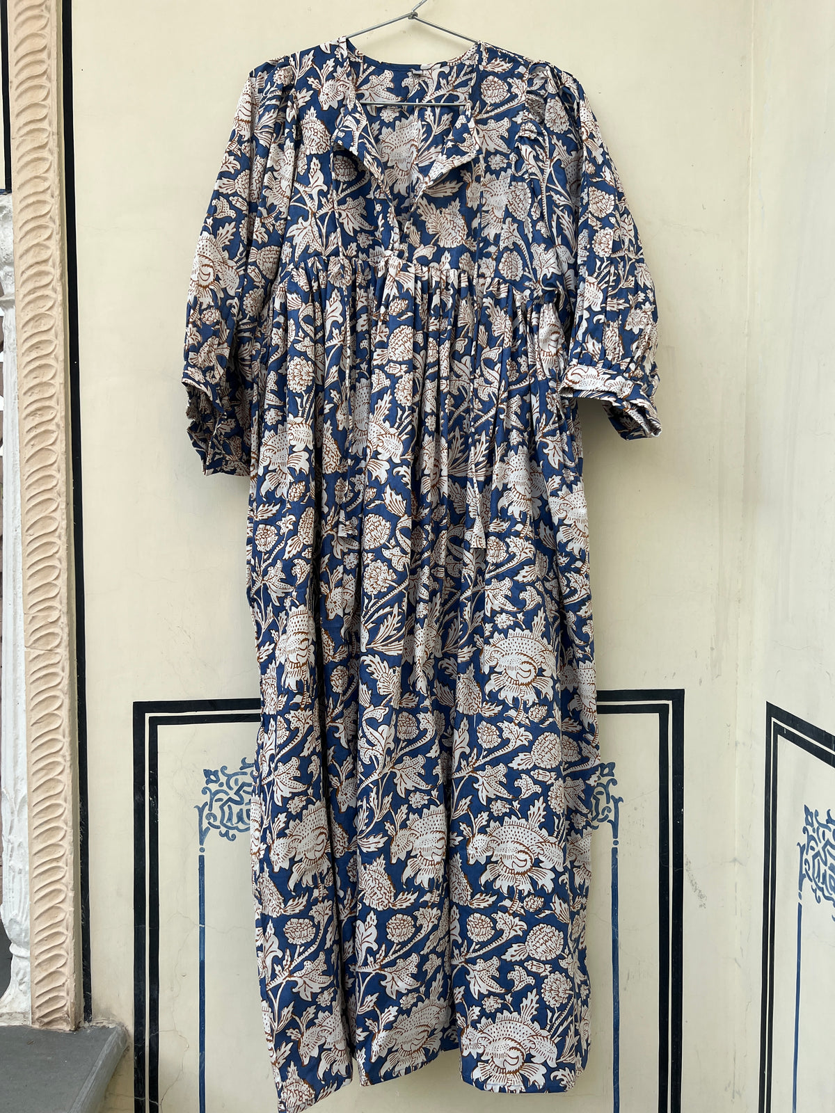 Selena Midi Dress -  Blue + Brown