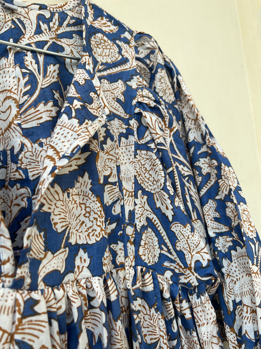 Selena Midi Dress -  Blue + Brown