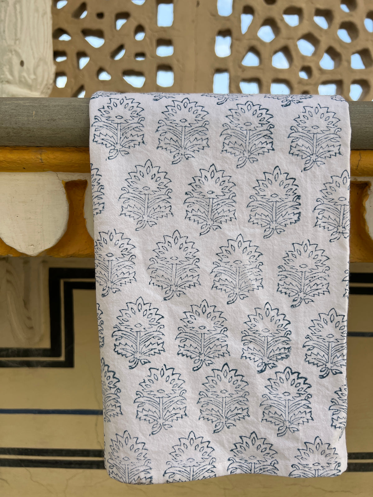 Blue Block Printed Tea Towel