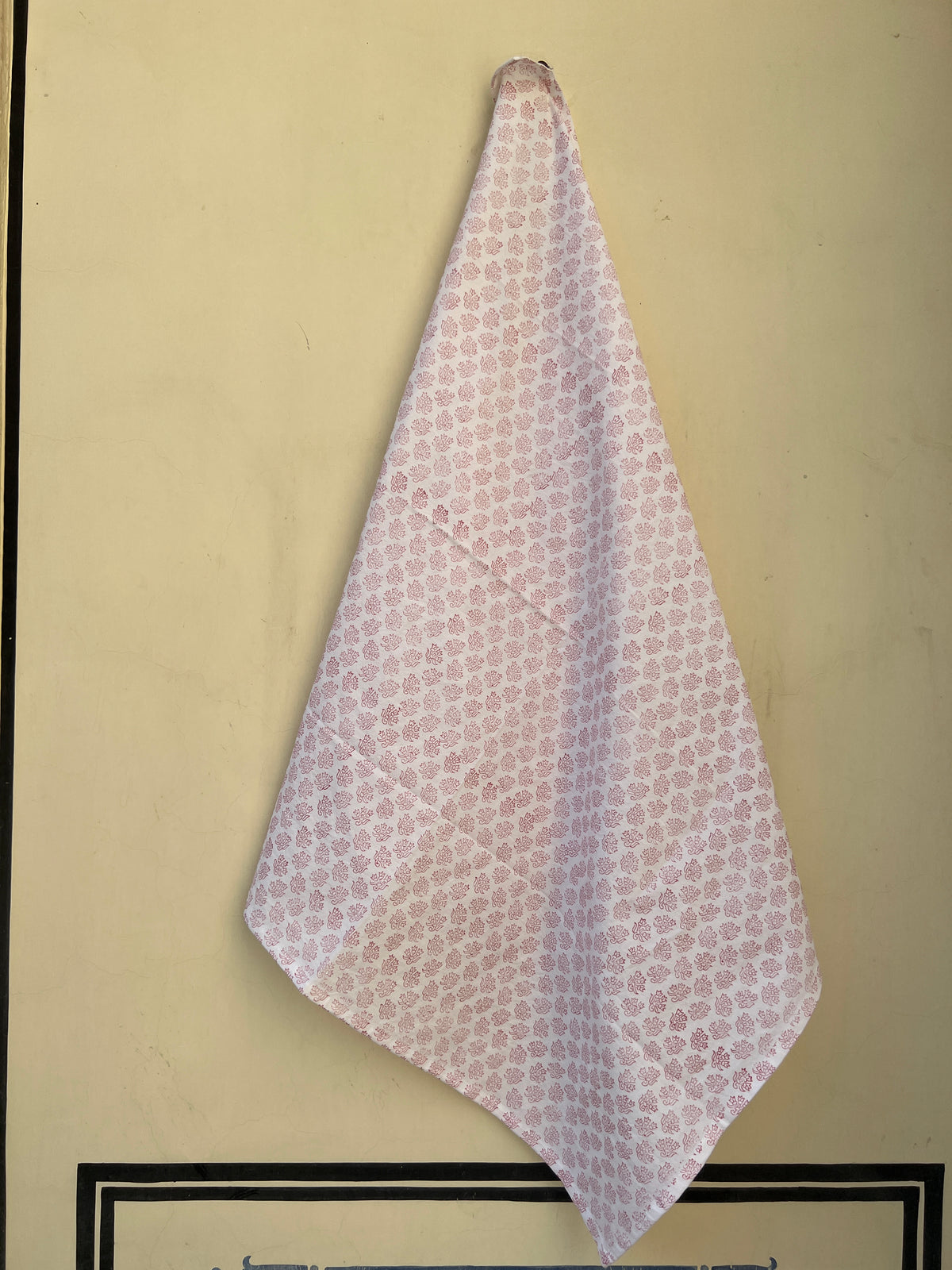 Red Block Printed Tea Towel